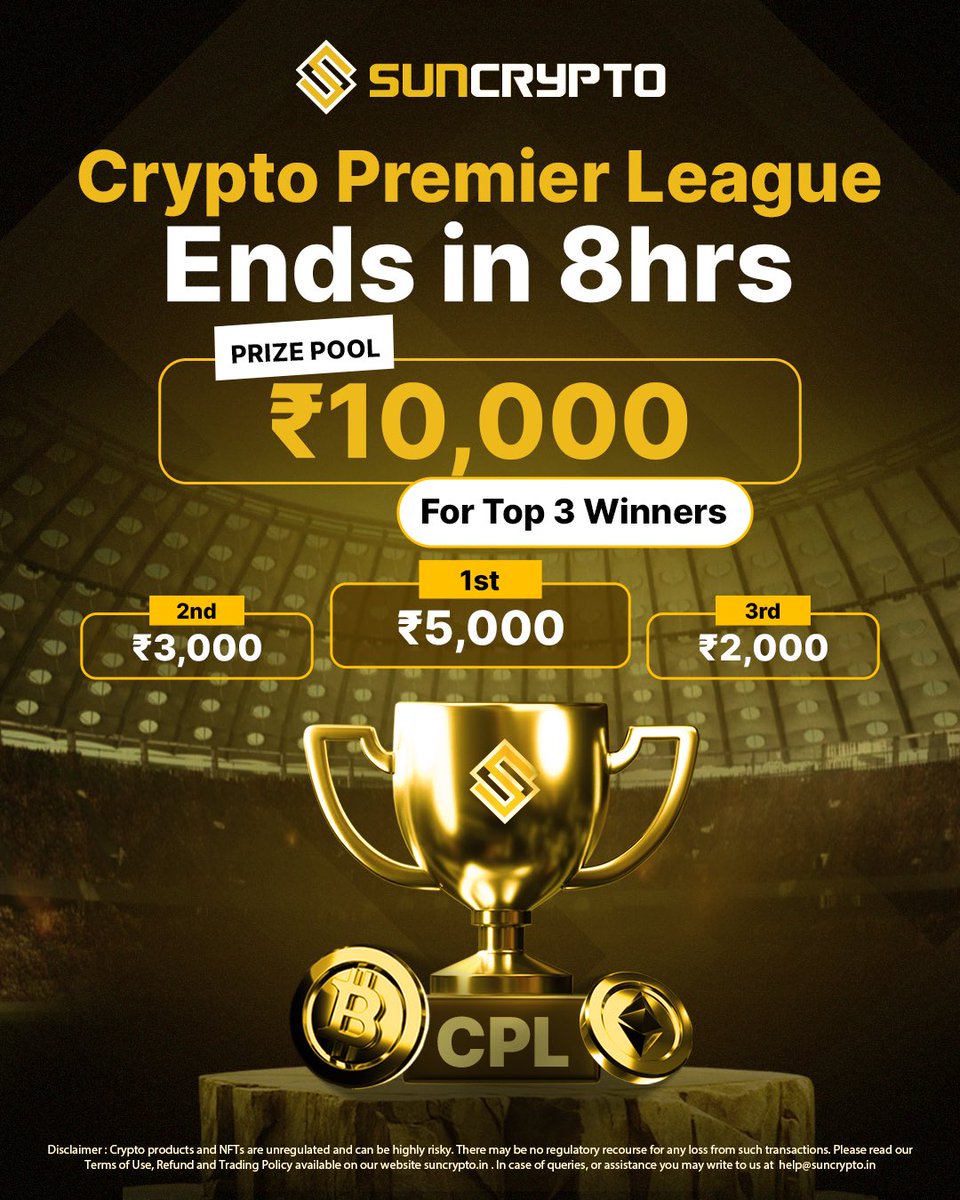 suncryptoin's tweet image. ⏳Just 8 hours left
 Don’t miss your chance
Keep trading. Keep climbing🔥

#suncrypto #cryptotrading #Cryptopremierleague