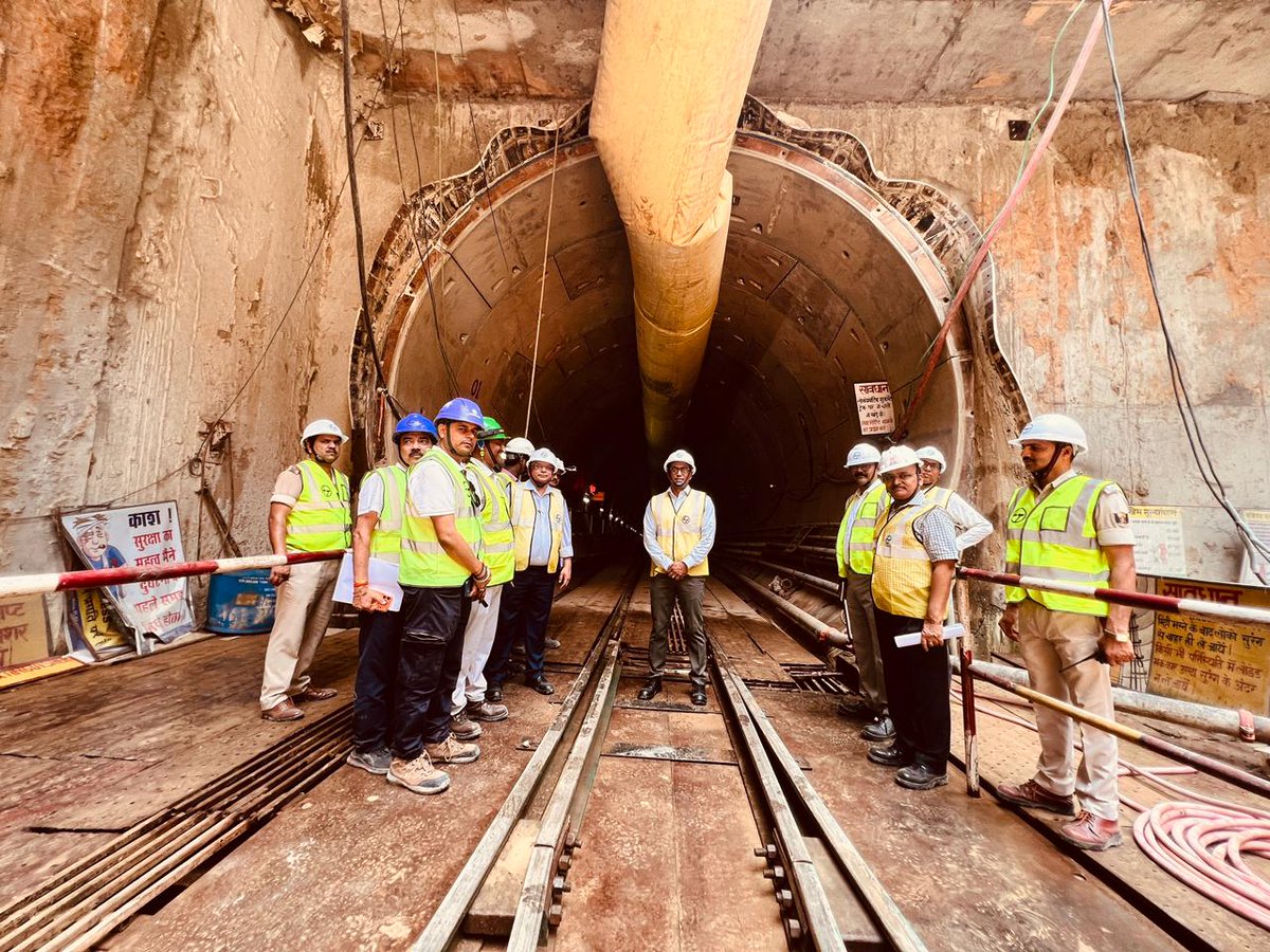 PMRCLofficial's tweet photo. 🚇 A Step Closer to Patna’s Dream, A Promise to Its People ❤️
From Ground to Underground — Patna’s Future is Being Built with Care..
Today, Hon’ble Chief Secretary, Bihar, Shri Pratyaya Amrit, along with Shri Vinay Kumar, Principal Secretary, UDHD, visited the ongoing Patna Metro construction works at the Meethapur Stretch (PC-01) and the underground section of Moinul Haq Stadium Station (PC-03).
Walking through the site, reviewing every detail at the Meethapur substation, and stepping into the underground section where the TBM is tirelessly carving the city’s future beneath the ground — the Chief Secretary’s visit reflected not just supervision, but a deep commitment to the people of Patna.

In an extensive interaction with teams from PMRCL, DMRC, and L&T, he carefully reviewed progress, identified bottlenecks, and emphasized swift, solution-driven execution. His clear message: Patna Metro is not just a project, it is a lifeline for the city’s future.
With a strong focus on the timely completion of Corridor 2 — connecting 12 vital stations — the Chief Secretary underlined the urgency of delivering a modern, safe, and reliable transport system for every citizen.
Because this metro is more than infrastructure -it is about saving time for families, reducing daily struggles, and building a better, more connected Patna.“Because Every Citizen is Waiting… And Patna Must Move Forward” ❤️
#PatnaMetro #ForThePeople #NewPatna #UrbanTransformation #MetroForAll