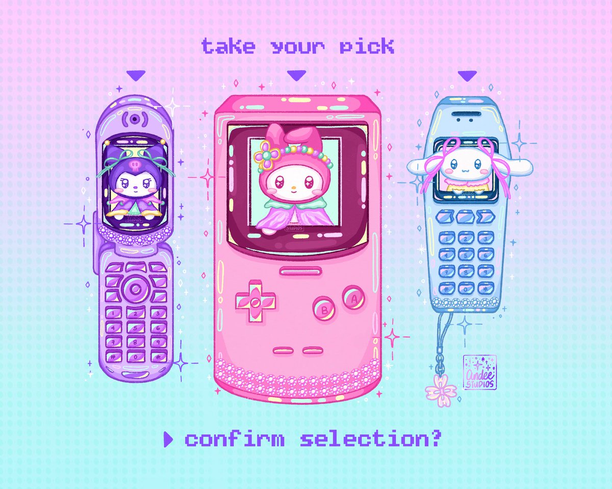 andeestudios's tweet photo. finished this sanrio x tech piece!! kuromi, my melody, &amp; cinnamoroll 🫶 

i'm always team cinnamoroll 🩵 heh

#artmoots #sanrio #cinnamoroll #kuromi #mymelody https://t.co/VL8UEO8T8j