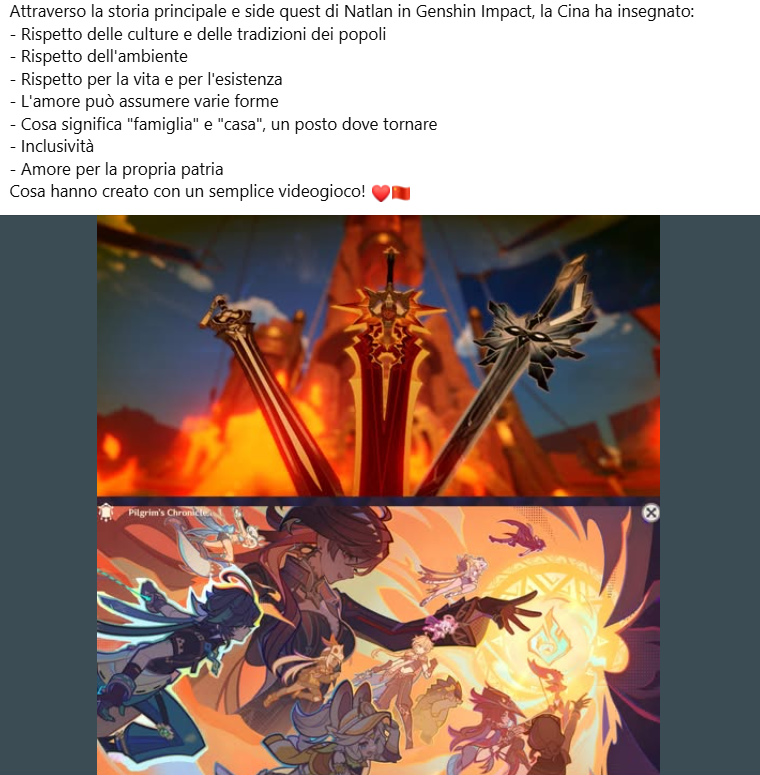 Ecco cosa mi ha insegnato l'intero capitolo di Natlan (quasi terminato). Grazie Cina❤️🇨🇳
#GenshinImpact