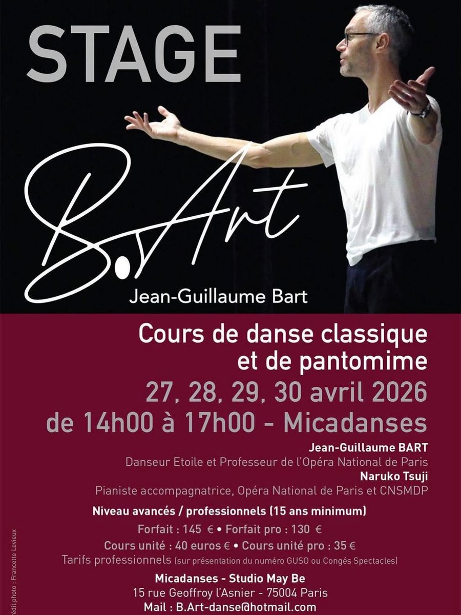 LeTempsLie's tweet photo. Ballet Workshop in Paris with Jean-Guillaume Bart (Opéra de Paris)
27-28-20-30 avril 2026

Registration:
https://t.co/D0A5z68qoV https://t.co/ejfWiCleV4