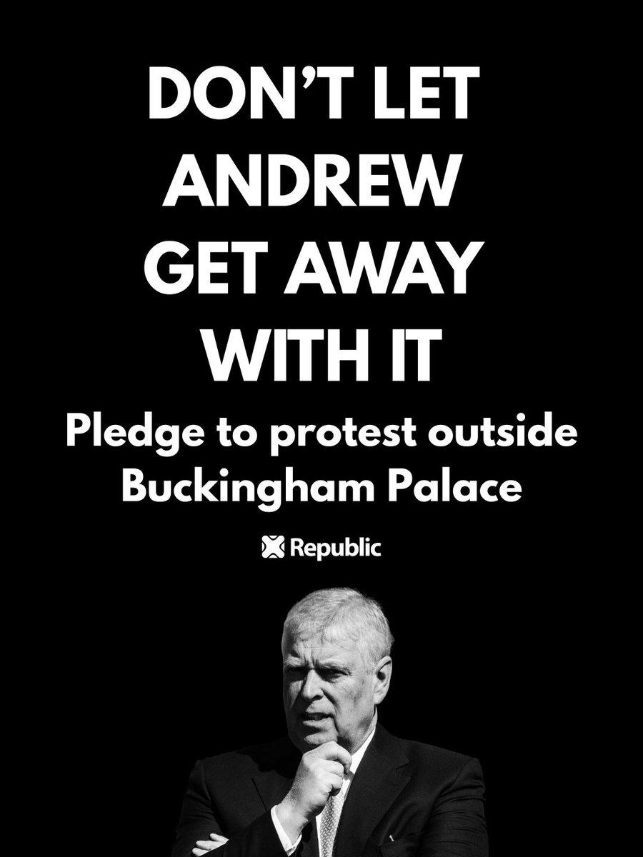 RepublicStaff's tweet image. Andrew can't continue to hide from accountability. That's why we're marching to Buckingham Palace on May 9th. Let us know you're joining us via the link below. #AbolishTheMonarchy #Epstein #RepublicDay