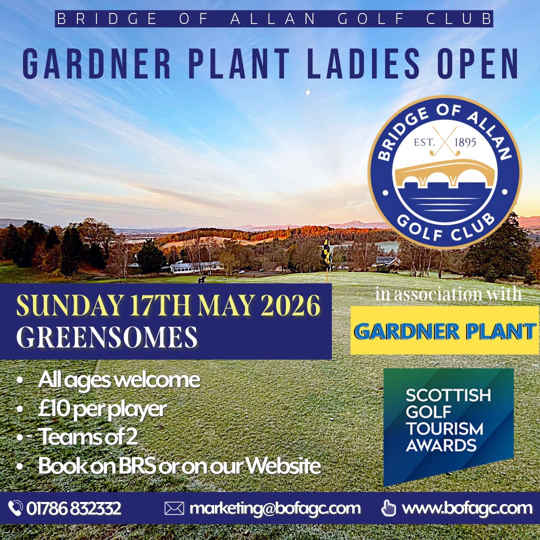 BridgeofAllanGC's tweet photo. ⛳Gardner Plant LADIES OPEN ⛳

1 MONTH TO GO!!!

📅Sun 17th May 2026
🏌️‍♀️Ladies over 18 Welcome

Book now on BRS

https://t.co/Uz6luh68L8

 If you need plant or machinery check out Gardner Plant. Local and family run.👇 

https://t.co/c06Rg7B0VY https://t.co/Ix5v6p8I8Y