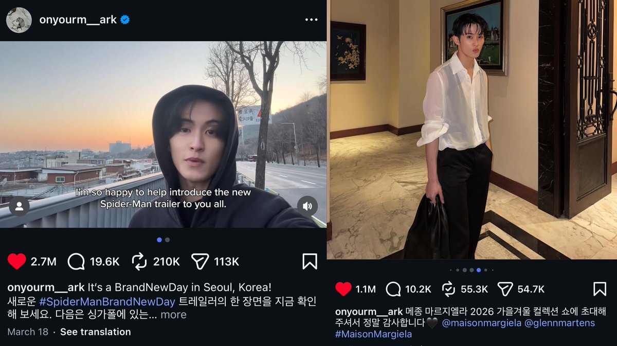 งานเดี่ยวคุณมาร์คก่อนหมดสัญญาโคตรเจ๋ง เป็น 1 ใน 20 คน บนโลกที่ได้ลงทีเซอร์ Spider Man Brand New Day แถม Tom Holland ส่งคลิปพิเศษมาขอบคุณ เรียก Spider Mark อีก (ค่ายเก่าเงียบกริบ ไม่ลงข่าวให้) ได้ไปร่วมงานแฟชั่นวีคแบรนด์ Maison Margiela (1 ในแบรนด์ Haute Couture)