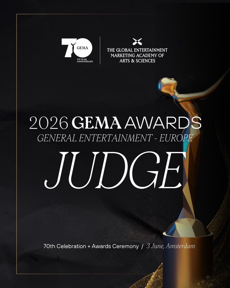 DeliricoStudio's tweet photo. Proud to have served as a judge for the 2026 GEMA Awards: General Entertainment Europe, celebrating creativity, craft, and culture in entertainment marketing.
On 3 June in Amsterdam, we’ll find out who the winners are!
@thegemaorg
#GEMAAwards #GEMAEurope #MotionDesign https://t.co/9LeYLR9oS1
