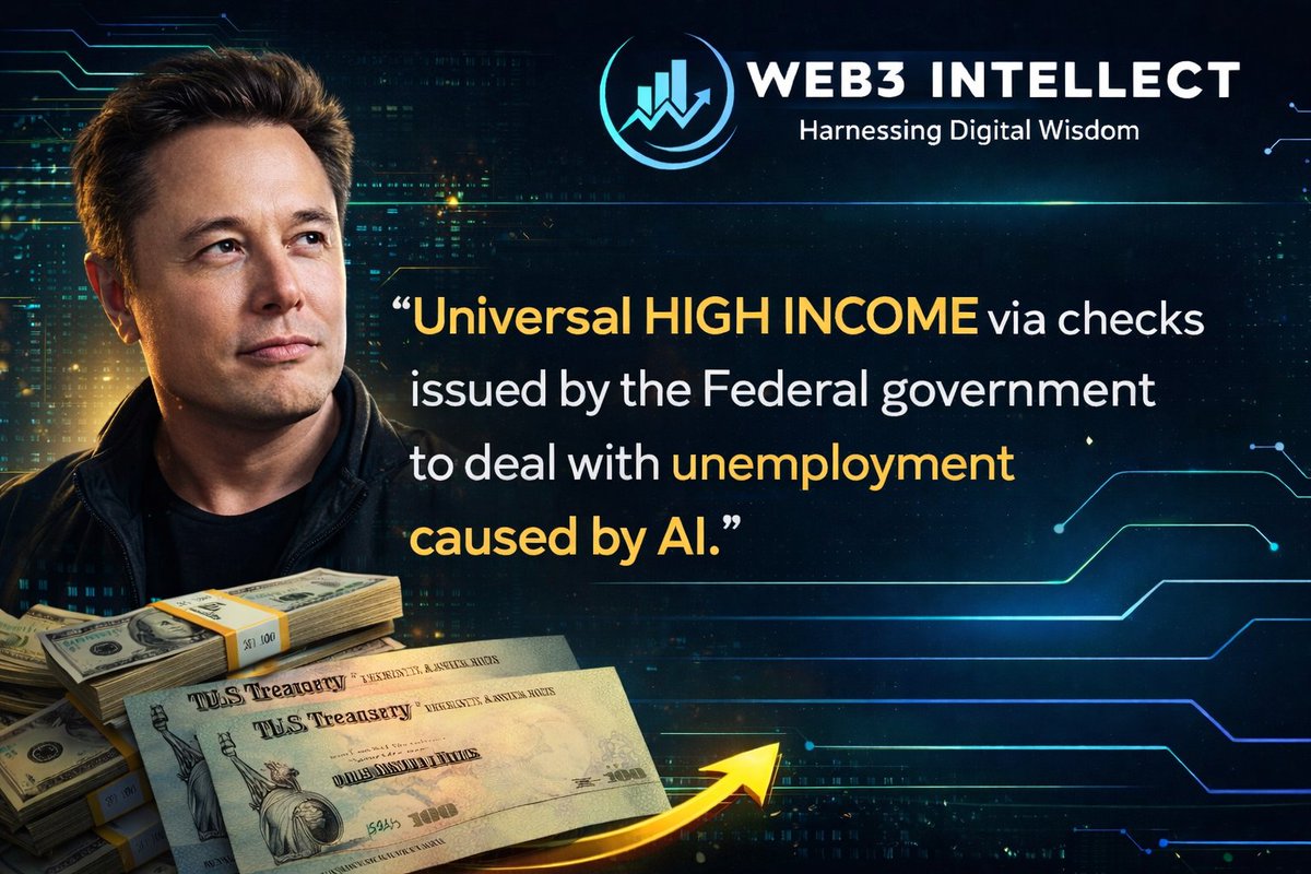 web3_intellect's tweet image. 🚨 Elon Musk suggests “universal high income” as a response to AI-driven job displacement

His view:
AI productivity could exceed monetary expansion, limiting inflation risks.

This raises bigger questions about the future of work and income distribution.
#AI #Economy #Macro