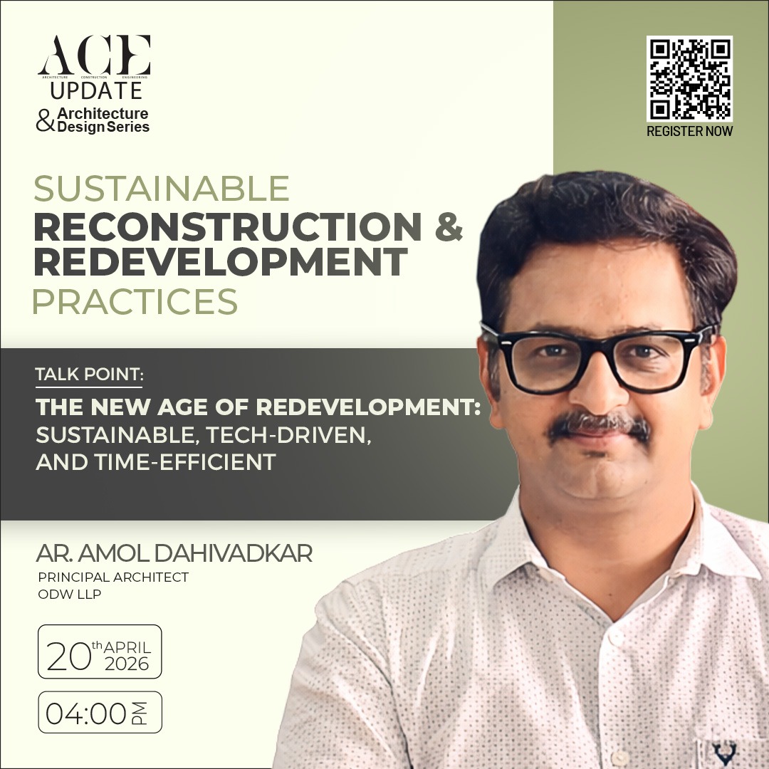aceupdatemag's tweet image. Join us for an Zoom session on " Sustainable Reconstruction &amp;amp; Redevelopment Practices", on 20.04.26, Monday, @ 4.00 PM

Ar. Amol Dahivadkar, ODW LLP: The new age of  redevelopment: Sustainable, tech-driven, and time-efficient

Register: us02web.zoom.us/webinar/regist…

#ACEUpdate