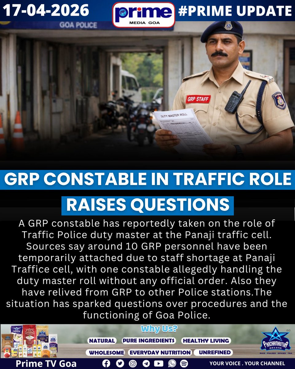 PrimeTVGoa's tweet image. GRP Constable in Traffic Role Raises Questions

#GoaNews #Panaji #GoaPolice #TrafficPolice #GRP #StaffShortage #PoliceUpdate #GoaUpdates