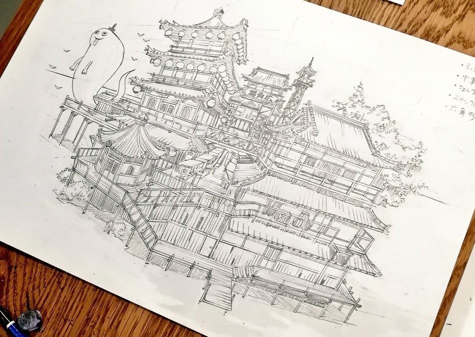 パースとか考えずに感覚だけで描いた背景