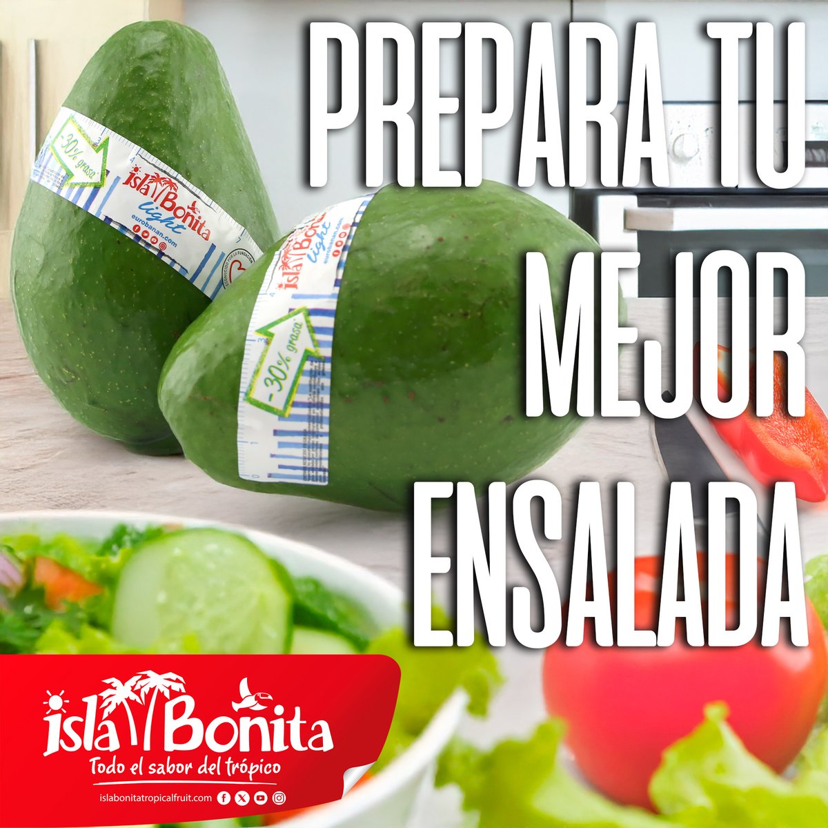 Isla__Bonita's tweet image. ¿Disfrutar de tu #ensalada sin pensar en calorías? ¡Es posible! El #AguacateLight Isla Bonita te da la textura perfecta y ese sabor increíble, pero más #ligero (-30% grasa respecto al aguacate Hass).  🥗 ¡Haz que cada bocado cuente!