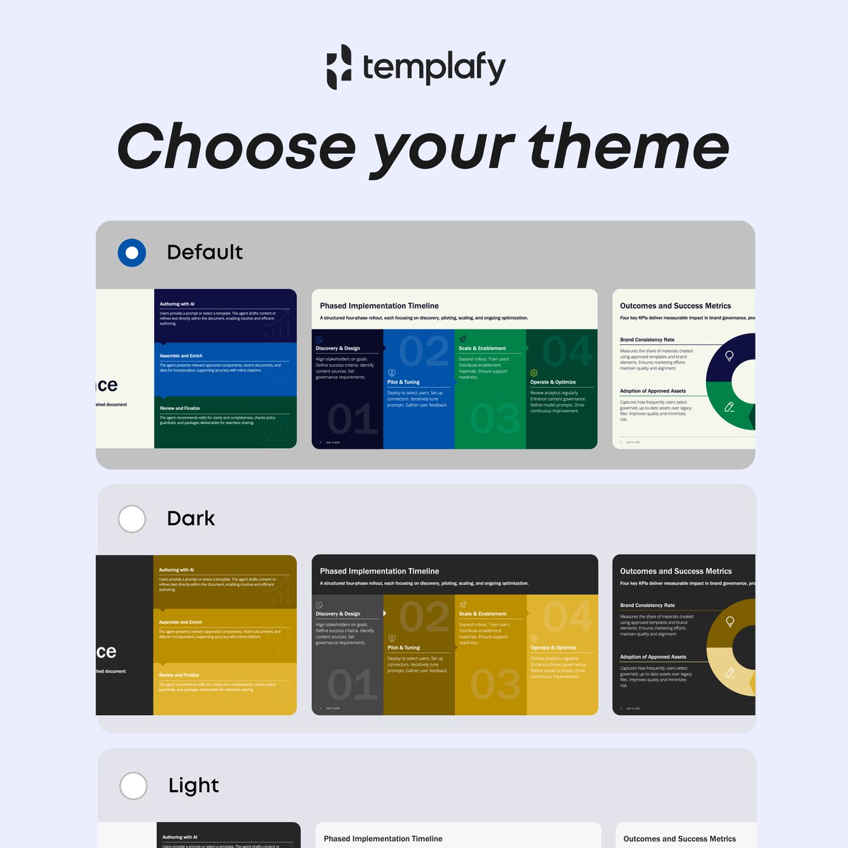 Templafy's tweet photo. One prompt. Multiple looks. New themes are now live!

Create presentations for FREE: 
https://t.co/tNUEhbg9D8 https://t.co/3x9z7YjQDg