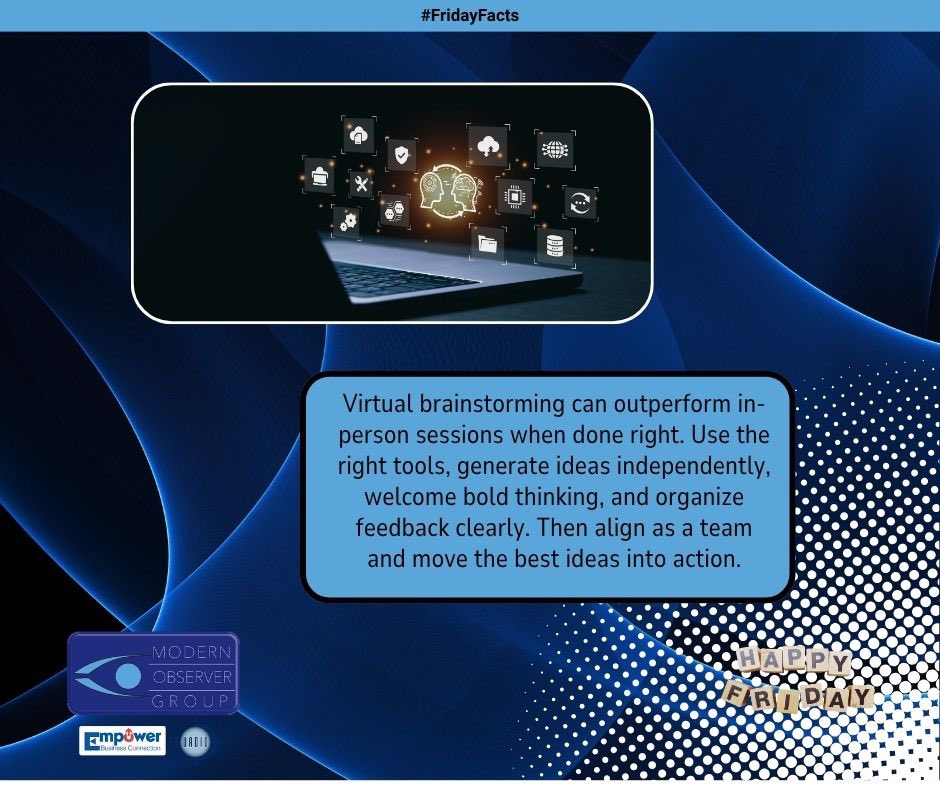 EricLopkin's tweet image. Virtual brainstorming can outperform in-person sessions when done right. Use the right tools, generate ideas independently, welcome bold thinking, and organize feedback clearly. Then align as a team and move the best ideas into action.

#FridayFacts #Entrepreneur #BusinessCoach