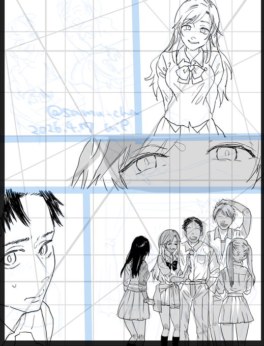 片思い中のギャルが他の男子と絡んでて焦る青春の図画 