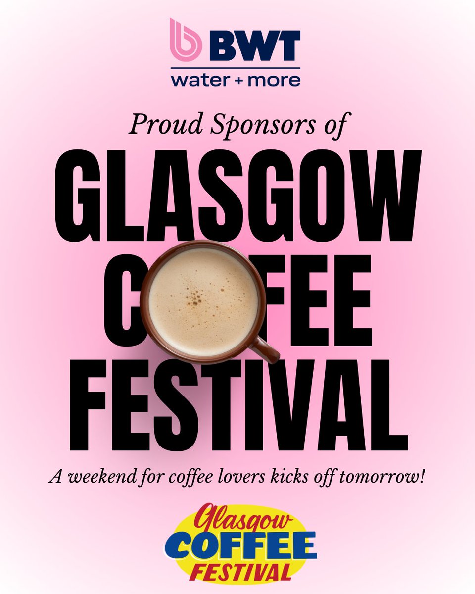 BWTUKLtd's tweet image. Glasgow Coffee Festival kicks off tomorrow and BWT water + more is proud to be a sponsor of the event.

Make your coffee taste even better with the Best Water!☕💧

#GlasgowCoffeeFestival #GCF #Coffee #MagnesiumMineralizedWater #Glasgow #ForYouAndPlanetBlue #BWT