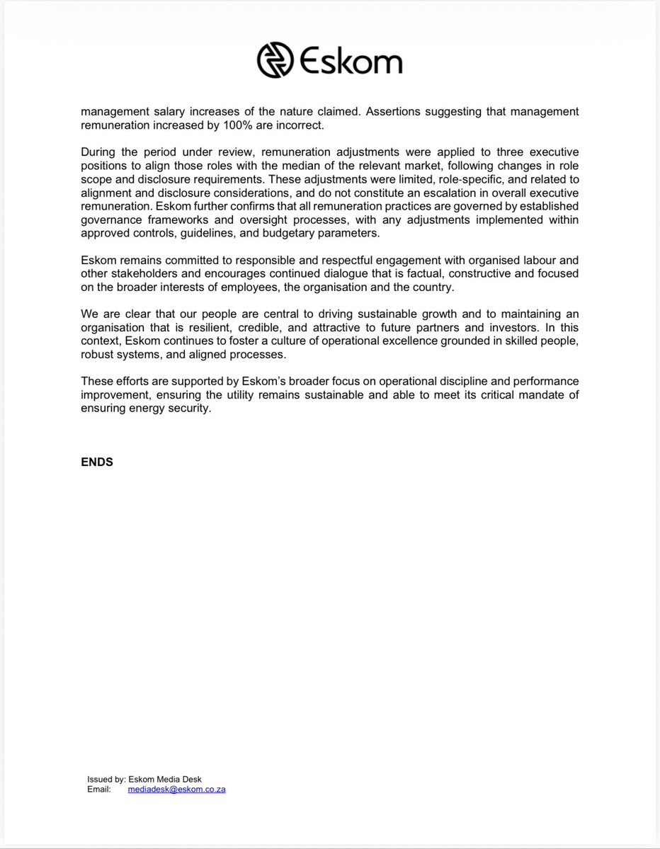 Eskom_SA's tweet image. #Eskom #MediaStatement

Eskom sets the record straight on National Union of Metalworkers of South Africa (NUMSA) statements on the 2026 wage budget
