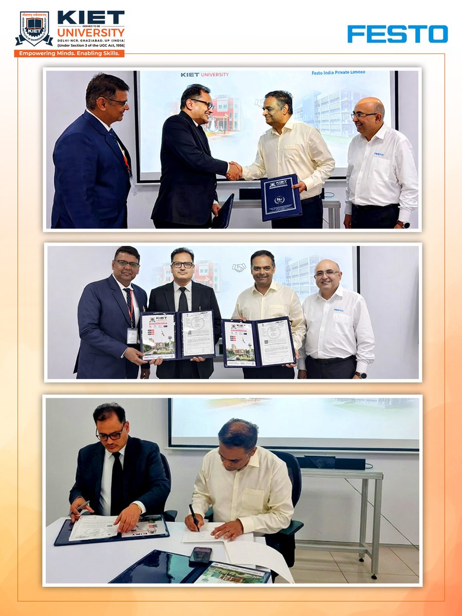 Kiet_edu's tweet image. 𝗠𝗼𝗨 𝗦𝗶𝗴𝗻𝗲𝗱 🤝
KIET Deemed to be University partners with Festo India Pvt. Ltd. to establish a Centre of Excellence in Industrial Automation.A step towards hands-on learning &amp;amp; industry-ready skills. 🚀
#KIET #MoU #IndustrialAutomation #FutureReady