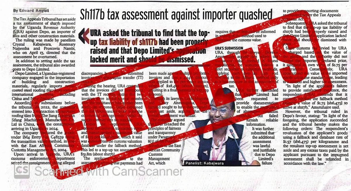TaxAppealug's tweet photo. ATTENTION: This article that appeared on page 2 of today’s @newvisionwire, Friday 17 April 2026 is false &amp; misleading. 

We urge the NV to always report accurately and responsibly and avoid sensationalizing news.

The assessment was Shs. 31 million not the reported Shs. 117B https://t.co/dmkJltYf8f