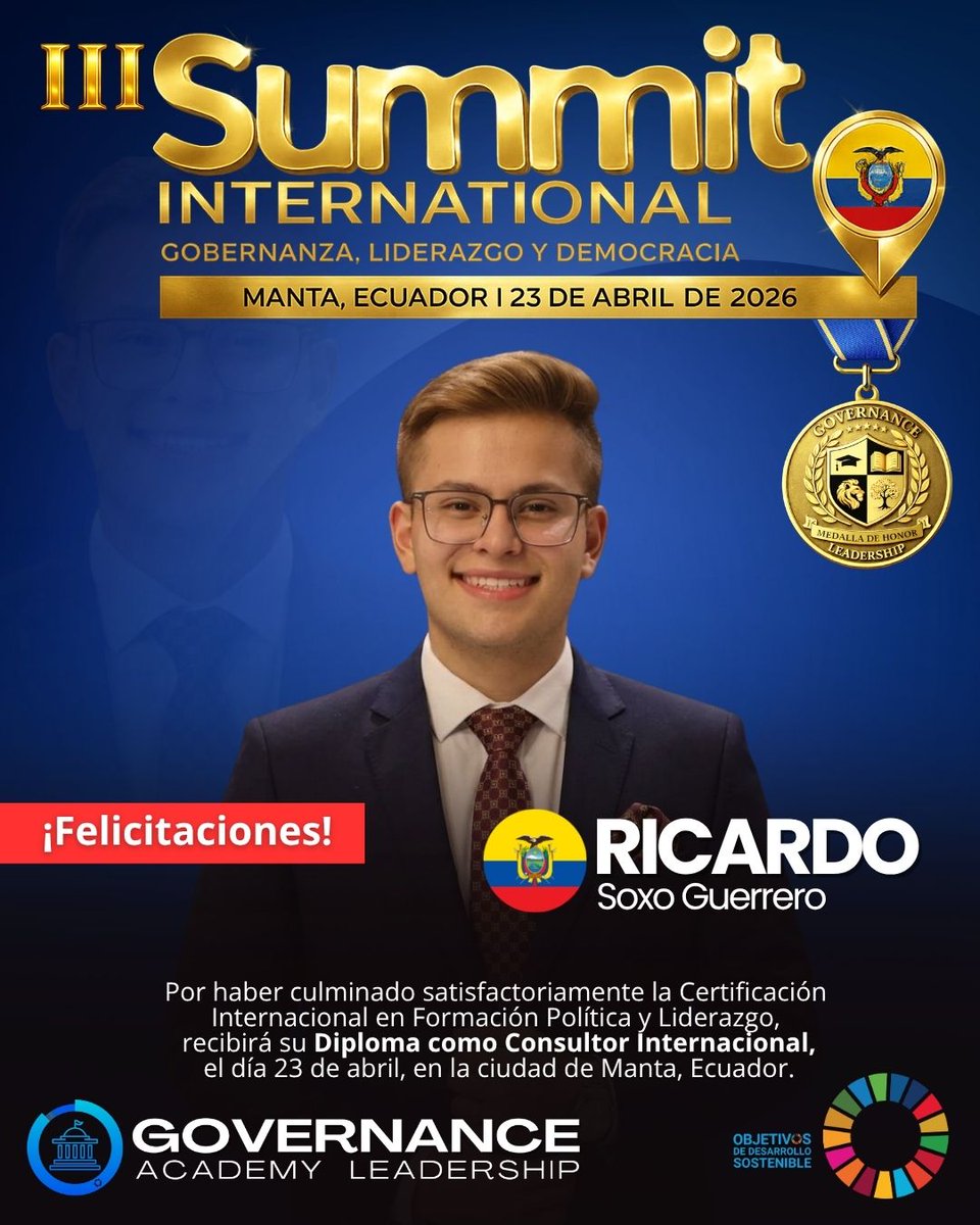 🏛️ ¡𝐁𝐢𝐞𝐧𝐯𝐞𝐧𝐢𝐝𝐨 𝐝𝐞𝐬𝐝𝐞 𝐄𝐜𝐮𝐚𝐝𝐨𝐫, 𝐑𝐢𝐜𝐚𝐫𝐝𝐨 𝐑𝐚𝐦𝐢𝐫𝐨 𝐒𝐨𝐱𝐨 𝐆𝐮𝐞𝐫𝐫𝐞𝐫𝐨 🇪🇨!

Forma parte de la 𝐂𝐞𝐫𝐞𝐦𝐨𝐧𝐢𝐚 𝐎𝐟𝐢𝐜𝐢𝐚𝐥 𝐝𝐞 𝐞𝐧𝐭𝐫𝐞𝐠𝐚 𝐝𝐞 𝐃𝐢𝐩𝐥𝐨𝐦𝐚 𝐲 𝐌𝐞𝐝𝐚𝐥𝐥𝐚 𝐝𝐞 𝐇𝐨𝐧𝐨𝐫 🎓, un reconocimiento a su compromiso y