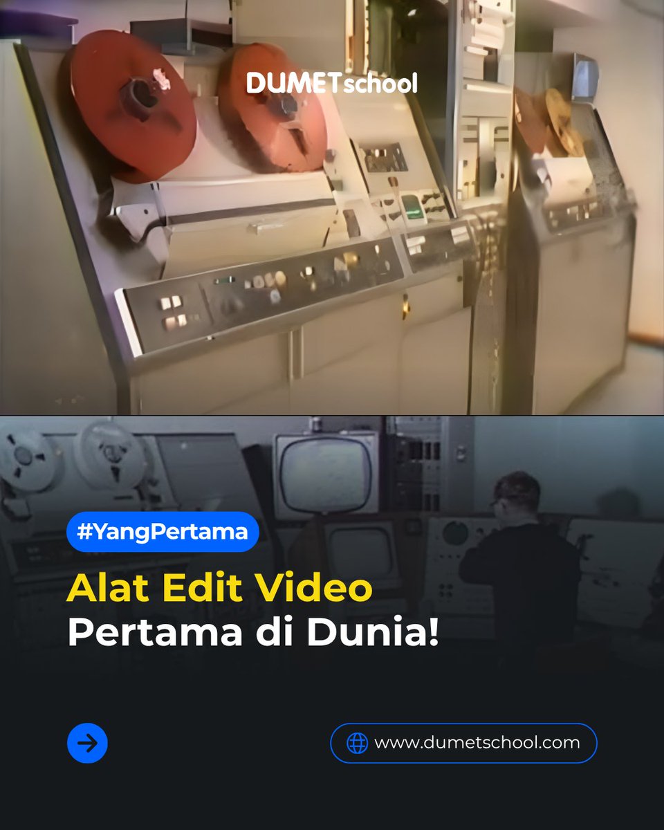 dumetschool's tweet image. Ini dia cikal bakal software edit video di dunia! 😍

Waktu dulu, buat edit video aja butuh 1 ruangan besar soalnya alat edit videonya gede dan banyak banget!

Kalo sekarang, kalian edit video biasanya kayak gimana dan pake apa?

#funfact #alateditvideo #editvideo #videoediting