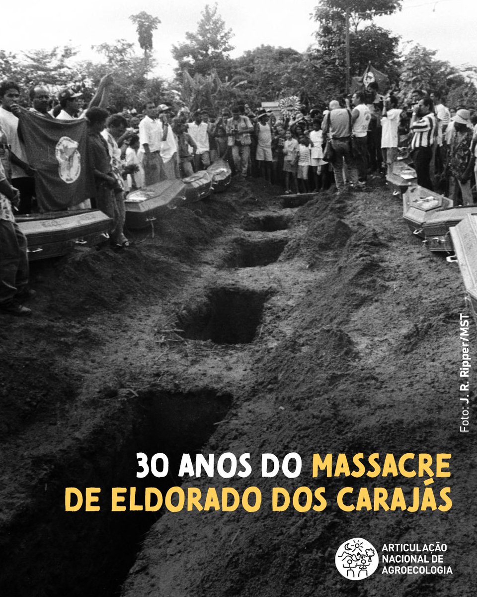 AnaAgroecologia's tweet photo. Há 30 anos, o chão de Eldorado dos Carajás, no Pará, foi marcado pelo sangue de trabalhadores e trabalhadoras rurais que lutavam por um direito básico: a terra.

O Massacre de Eldorado é denúncia viva de um país onde o latifúndio segue concentrando terra, poder e injustiça... https://t.co/S6WzxSKlDX