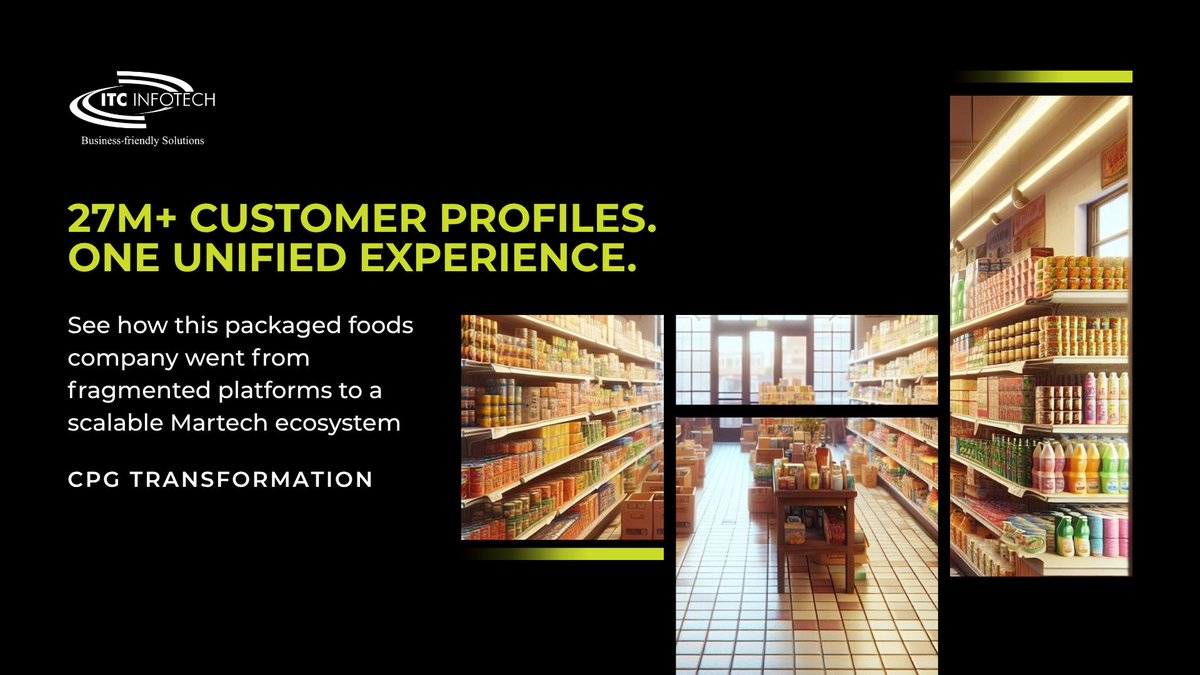 itcinfotech's tweet photo. Everyone talks about personalization. Few have the data foundation to deliver it at scale. For a leading packaged foods company, we unified 21+ websites, created 27M+ customer profiles, and increased PII data by 30%.

Get the full story here:  https://t.co/5sVg82U0Qp https://t.co/I0CCvSv9Nh