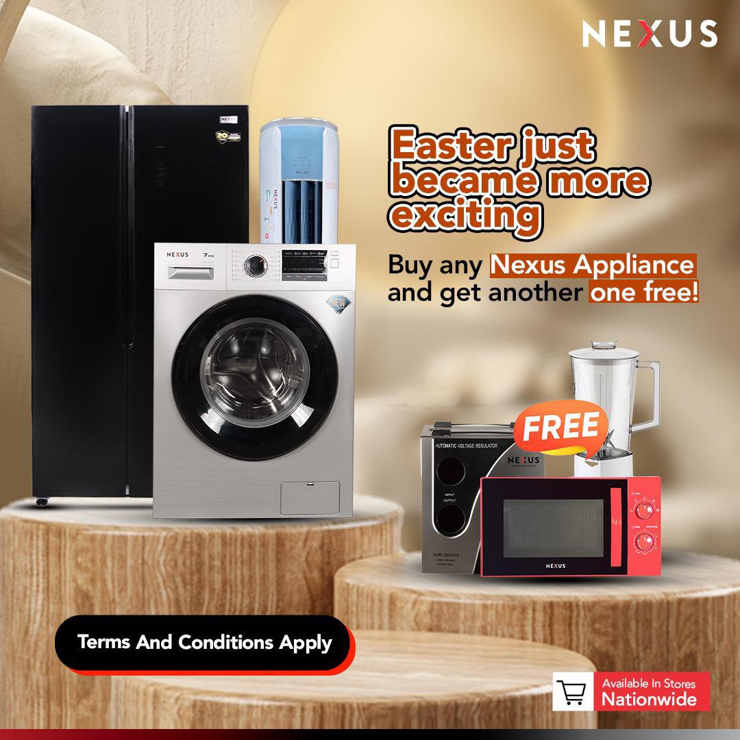 thenihiin's tweet photo. Weekend is upon us and the Nexus Easter Mega Sale is still on.

Walk into any @nexusappliances showroom and buy any appliance, get another one free.

Ends April 30 so act fast. https://t.co/VxXPOJwzRk