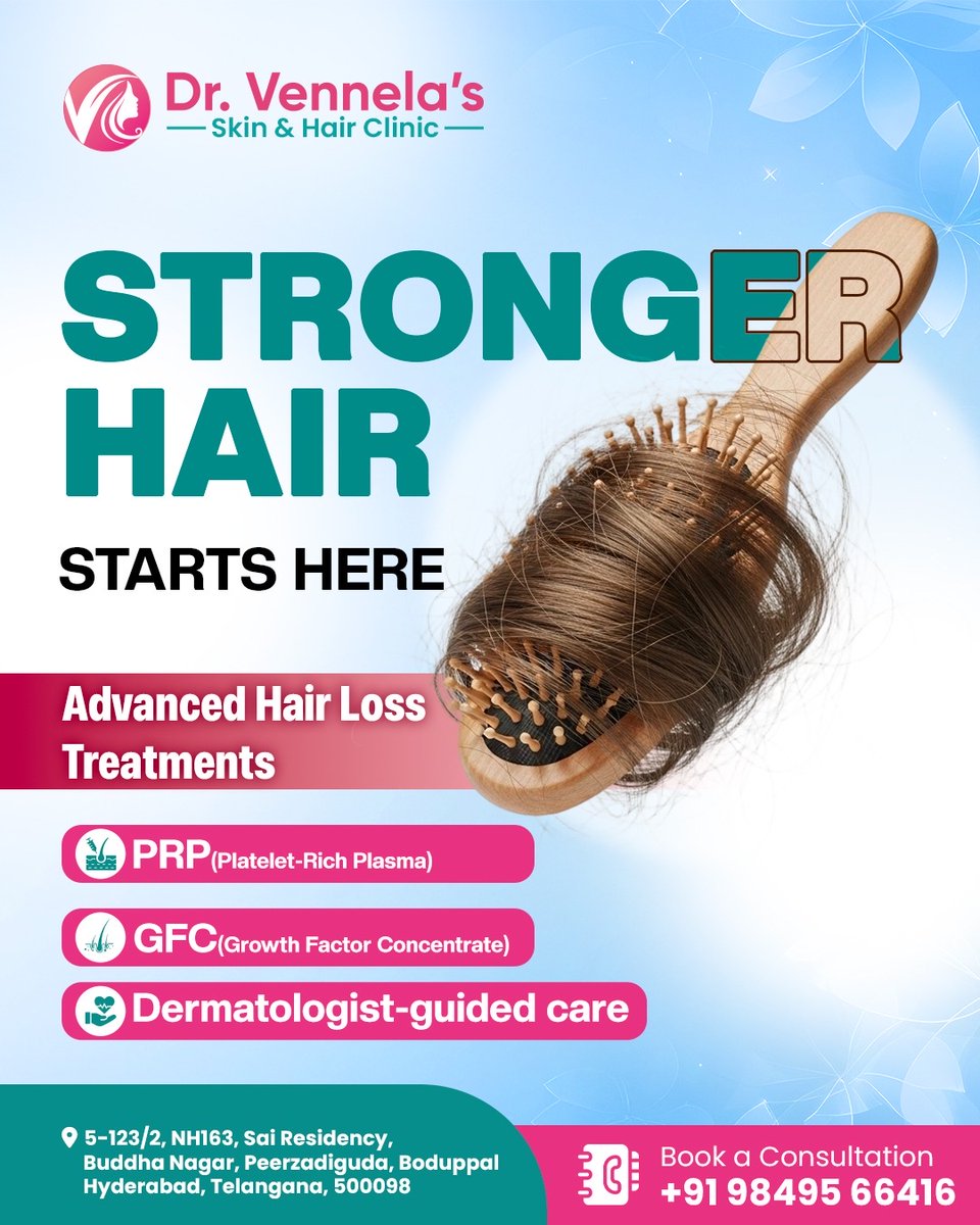 DrVennelas's tweet image. Stronger, healthier hair starts with the right care✨

At Dr. Vennela’s Skin &amp;amp; Hair Clinic, we offer advanced hair loss treatments designed to restore confidence and promote natural growth

drvennelas.com

#DrVennelasSkinAndHairClinic #HairFallSolution #HairLossTreatment