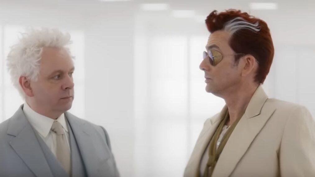 I love the detail that Azi is dressed in shades of grey, representing Crowley’s influence and his time on earth. He is no longer pure and innocent, just as Crowley, in his angelic form, retains his attire, a true reflection of his personality. #GoodOmensS3