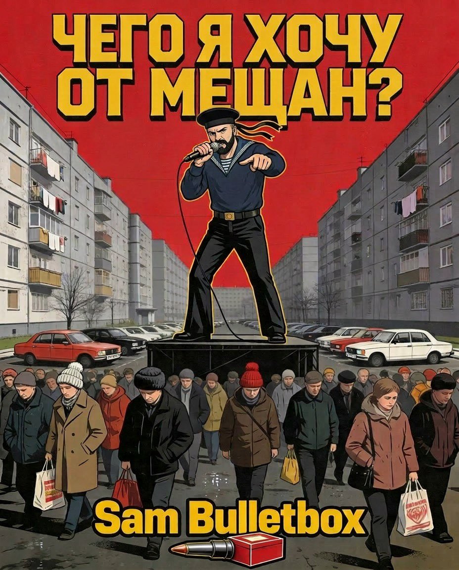 SBulletbox's tweet photo. Нет, ну реально!
Что я хочу от мещан?
Чтобы они из районов спальных,
Сменили обывательский стан?
А они, понятное дело, сытой жизни хотят!
Почему я забываю про это?
Им надо социальных благ.
А я, как немногие, пробивался рэпом.
Но почему-то им по хер на это!

#мещане #стихи #поэзия https://t.co/WUi5kQyQuV