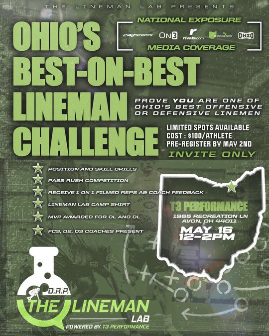 MatthewMahlich's tweet photo. Very excited and honored to be invited to T3’s lineman challenge (invite only) @coachkostelnik @morr_movement_ @ViancourtKadyn @football_t3 @thelinemanlab https://t.co/L2qCGy4Pb2