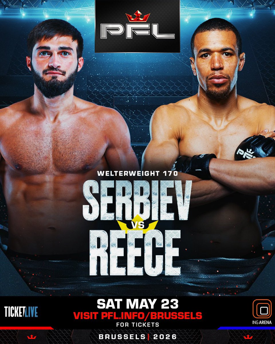 PFLEurope's tweet photo. 🚨 𝙊𝙁𝙁𝙄𝘾𝙄𝘼𝙇: “The Belgian Warrior” Rustam Serbiev takes on Ashley Reece at #PFLBrussels on Saturday May 23!

Who kicks off the historic PFL Brussels card with a bang? 

Tickets are selling FAST! 🎟️ https://t.co/1oUSHuBKWX 

#PFLBrussels | Saturday May 23
ING Arena | Brussels, Belgium