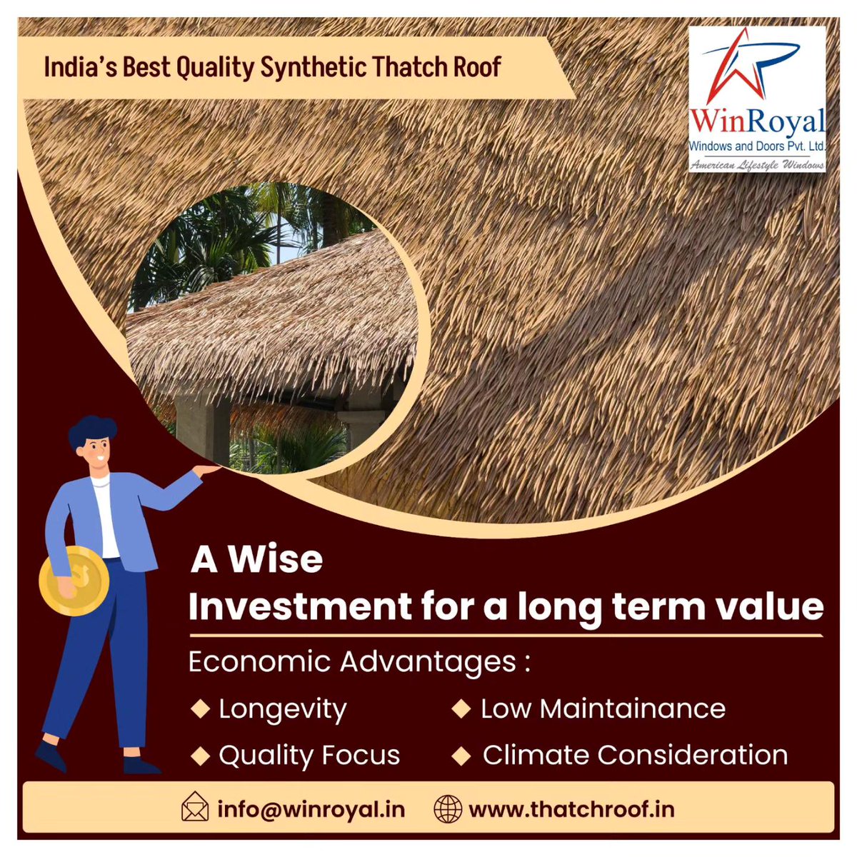WinRoyalpune's tweet photo. 📷A Wise Investment for a Long term Value
📷 We can install Synthetic Thatch Roof in Hampi, Karnataka, INDIA
.
📷Visit our website
📷 https://t.co/zphZXYVLpv
📷For more details
Call +91 87666 89429 https://t.co/R2il13Xad7