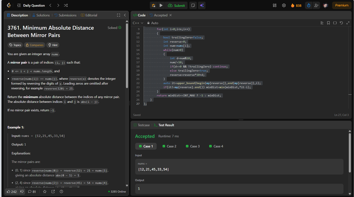 Simandhar14's tweet image. 🚀 LeetCode Daily Challenge

🔗 Problem: leetcode.com/problems/minim…

👉 My Solution: github.com/Simandhar14/Le…

If you found this breakdown helpful, feel free to ⭐ the repo or connect with me on LinkedIn 🙂🚀

#️⃣ #leetcode #cpp #dsa #coding #problemsolving #engineering