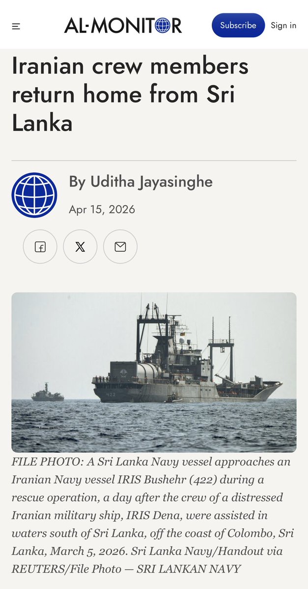 brentdsadler's tweet image. Iranian Warships in Sri Lanka and India…?

On March 4th a U.S. nuclear attack submarine sunk the Iranian warship DENA. It wasn’t the only Iranian warship at-sea in the area at the time - Bushehr and Lavan.

For news on that sinking at the time see: heritage.org/defense/commen…

Today