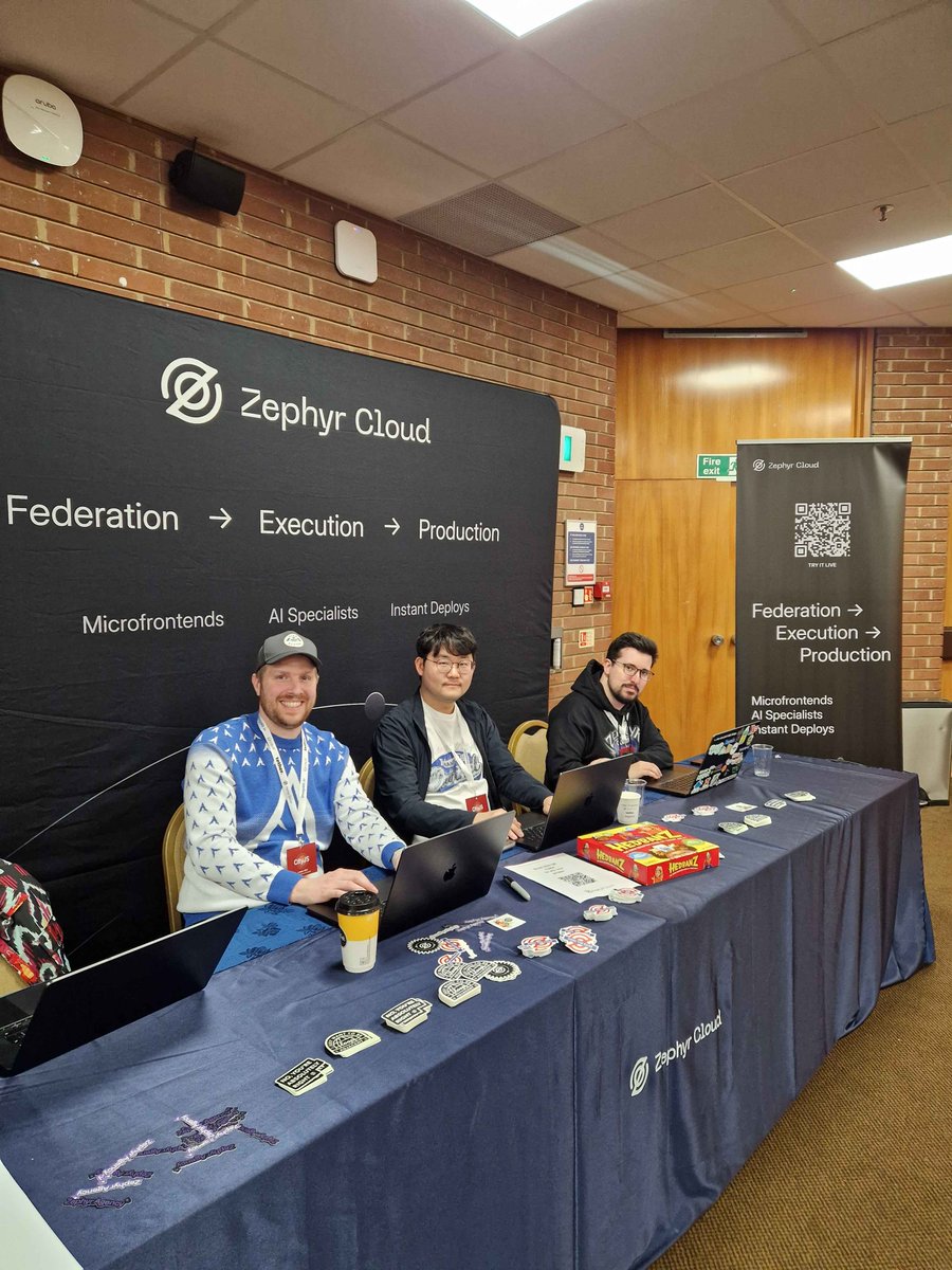 ZephyrCloudIO's tweet photo. We're set up and ready at #CityJS London 🇬🇧

Come find us at the Zephyr Cloud booth — stickers, demos, and federation conversation waiting for you. 👋 https://t.co/TRalJDFu9A