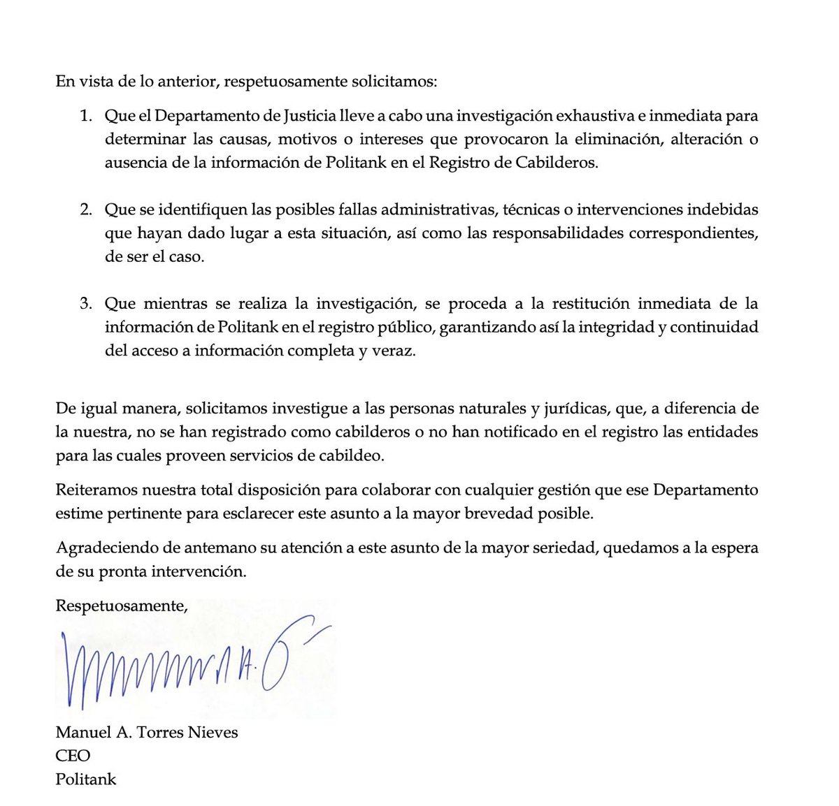 AHORA: POLITANK reacciona y dicen que no tienen nada que ver con desaparición repentina de su data en el Registro de Cabilderos del Departamento de Justicia. 

Esto ocurre cuando se cumple hoy el plazo que dio el Senado para que se proveyera toda la data de ese Registro.