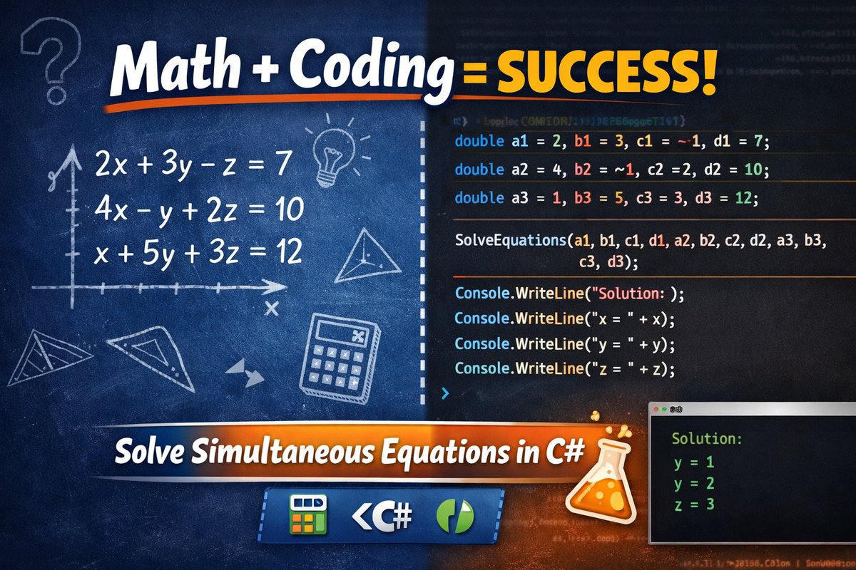 useOfMaths's tweet image. Struggling with 3-variable simultaneous equations?🤯

Learn how to solve them with the elimination method AND turn that logic into a C# program. The perfect mix of #Math and #Coding for students! 📐💻

Check it out: usingmaths.com/junior_seconda…

#STEM #LearnToCode #EdTech #Mathematics