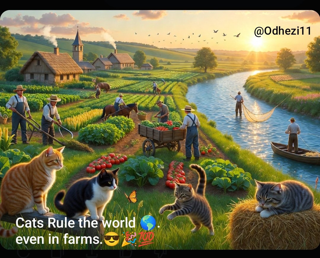 odhezi11's tweet image. I love @FarmcatOfficial $FMT Project, i pray it succeeds in the  #utility #Crypto #meme landscape 😃🎉.
Out of curiosity i ask #Grok to generate a picture involving cats in a farm, and @Grok did a wonderful work.😁 
I love #farming 🧺, I love #Cats  #Fish #River &amp;amp; #Nature.😍
