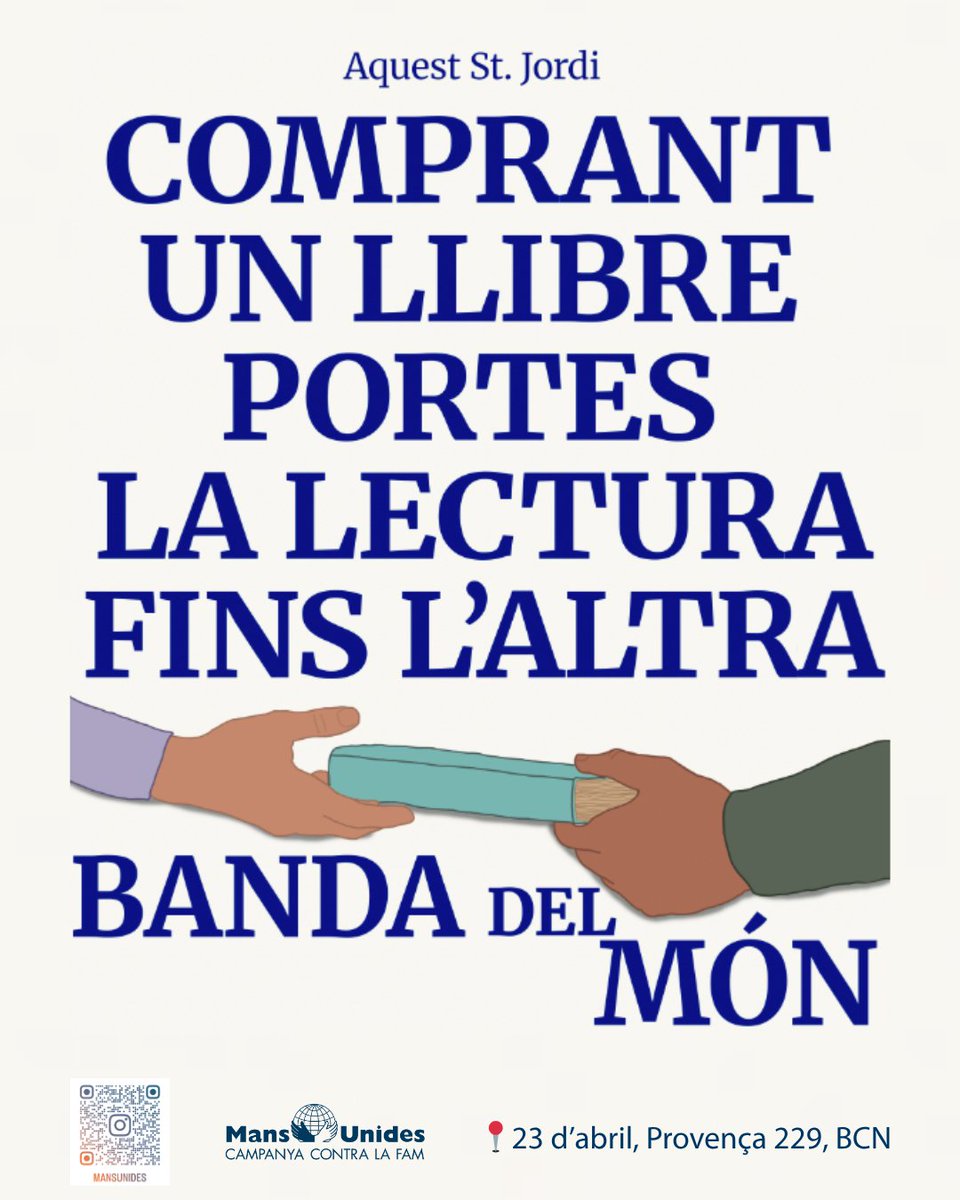 mansunides's tweet photo. 🌹 Aquest 23 d'abril, vine a la nostra parada de Sant Jordi i porta el teu amor a l'altra banda del món.

💙 Comprant a la nostra paradeta, estaràs donant suport a projectes de desenvolupament arreu del món.

🥰​ T'esperem a Provença 229!

#MansUnides #SantJordi #Llibres https://t.co/YIj7QoiXaD