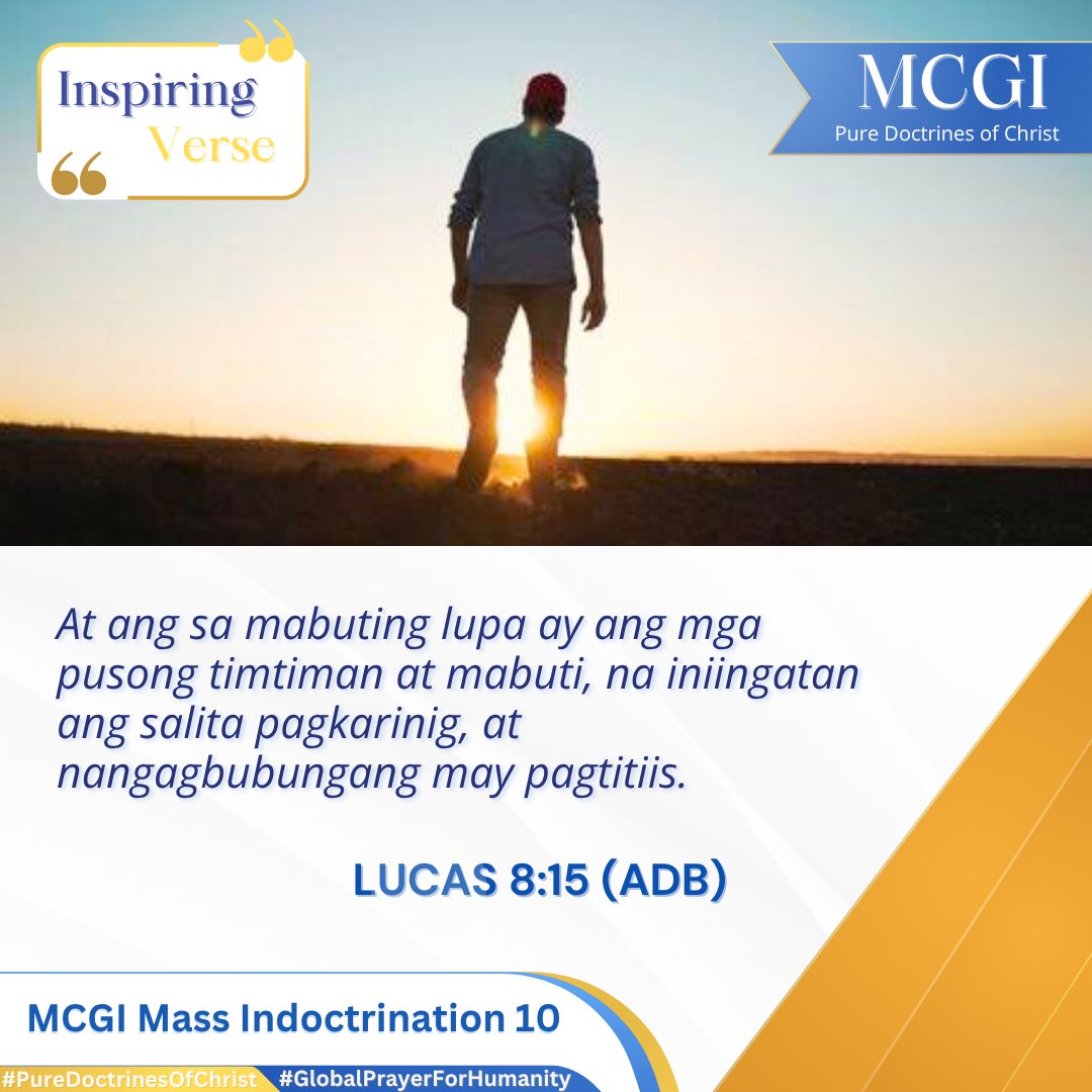 LUCAS 8:15 (ADB) 
At ang sa mabuting lupa ay ang mga pusong timtiman at mabuti, na iniingatan ang salita pagkarinig, at nangagbubungang may pagtitiis.
_
youtube.com/live/F1rk7uIdc…
_

The Inner Man 
#PureDoctrinesOfChrist 
#GlobalPrayerForHumanity