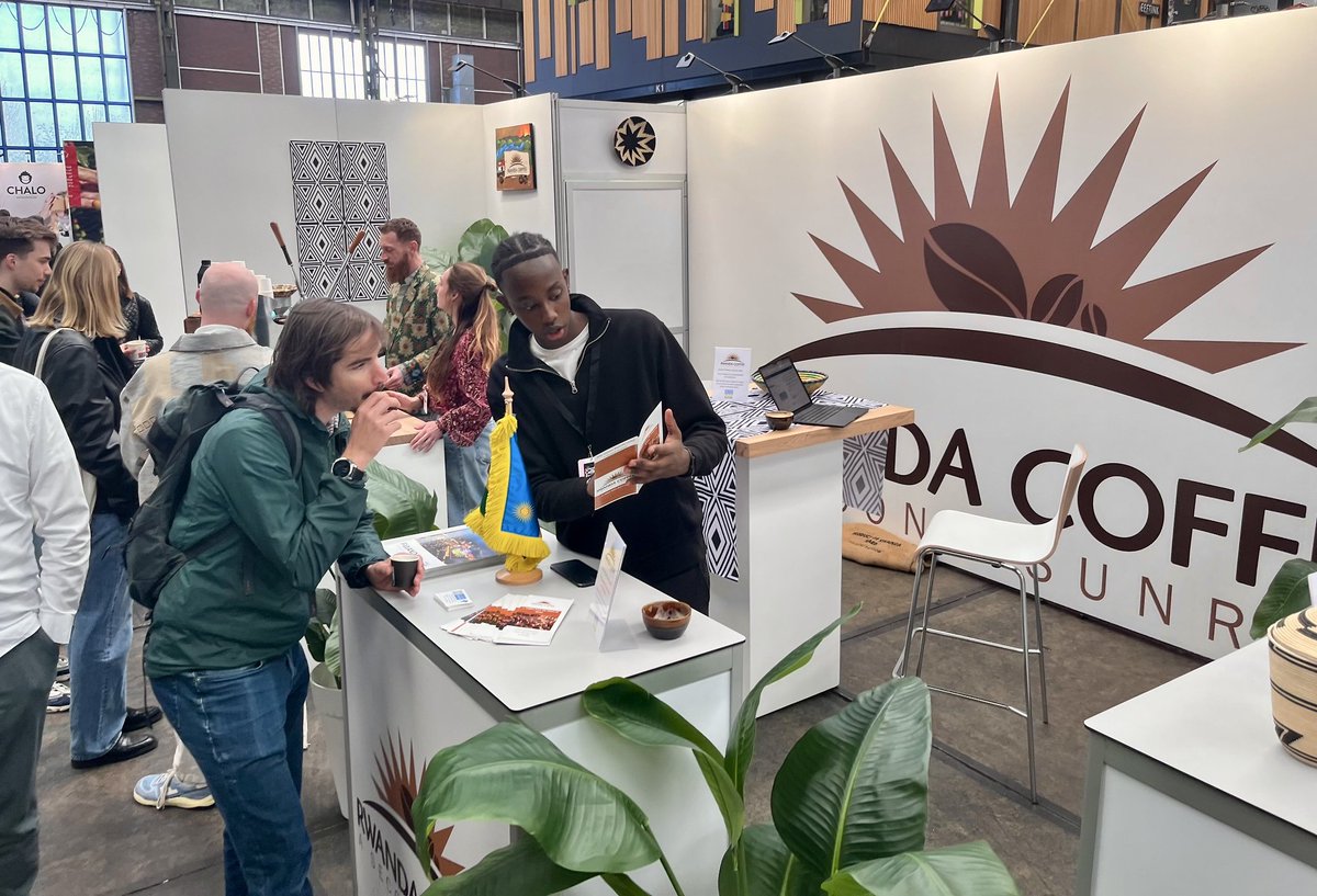 RwandAgriExport's tweet photo. Rwanda coffee is in the spotlight at the ongoing Amsterdam Coffee Festival 2026.

Through NAEB-led efforts, Rwanda continues to expand global market access by:

✅Promoting coffee on international platforms,
✅Strengthening relationships with global buyers,
✅Positioning Rwanda as a reliable specialty coffee origin.

➡️The result?;
Greater competitiveness, stronger global recognition and expanded markets.

#RwandaCoffee