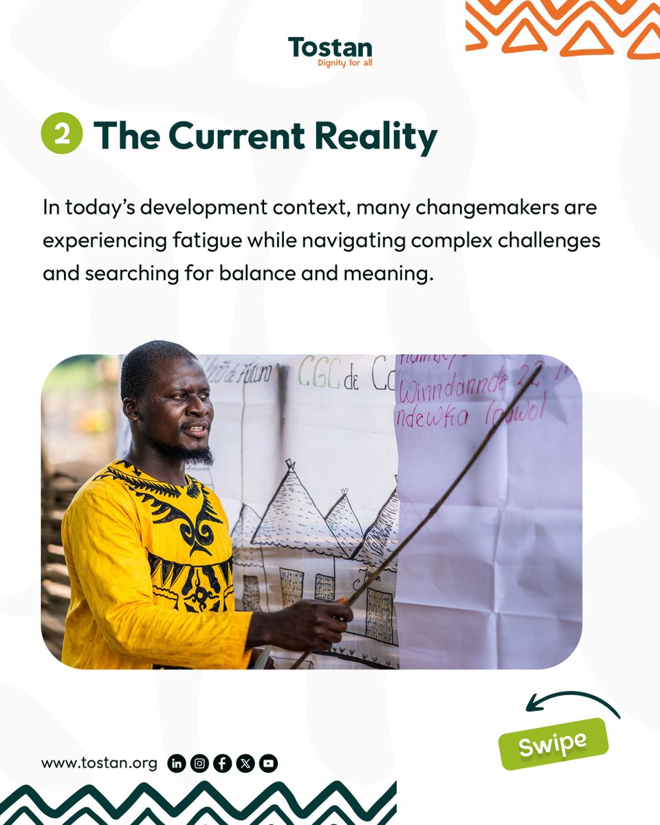 Tostan's tweet image. Sustaining social change starts with sustaining the people who lead it. 🌿

At Tostan, we believe supportive environments help changemakers continue accompanying communities in building meaningful and lasting transformation.

#Wellbeing #Changemakers #CommunityLeadership #Tostan