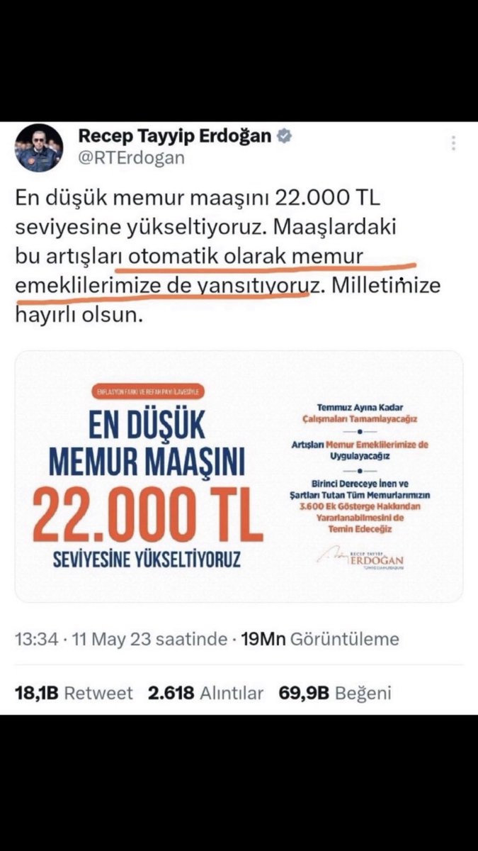 <a href="/isikhanvedat/">Prof. Dr. Vedat Işıkhan</a> <a href="/RTErdogan/">Recep Tayyip Erdoğan</a> Gözden kaçırdınız galiba!?
Cumhurbaşkanı 3 yıl önce tweet atıp SÖZ vermiş, Bakanlarıma talimat verdim demişti.
#EmekliMemur 🧚
#MemurEmeklisineAdalet
<a href="/RTErdogan/">Recep Tayyip Erdoğan</a>
<a href="/Akparti/">AK Parti</a> <a href="/TBMMGenelKurulu/">TBMM Genel Kurulu</a>