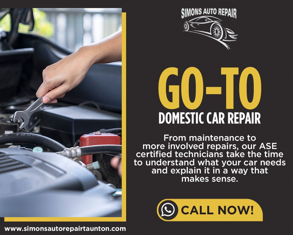 simonautorepair's tweet image. 🚗 Car not running as it should? Domestic car repair at Simon’s Auto Repair in Taunton, MA, makes things simple and stress-free. 🔧 Get reliable domestic car repair that keeps your day moving. Book your visit today!

🌐simonsautorepairtaunton.com/services/?utm_…

#domesticcarrepair #SimonsAutoRepair