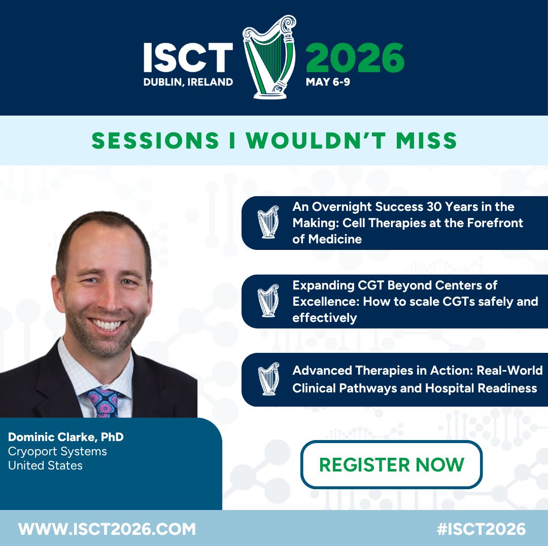 ISCTglobal's tweet photo. From navigating regulatory pathways to manufacturing bottlenecks, explore high-impact strategies at ISCT 2026.

Consider these sessions recommended by Dominic Clarke, PhD

Explore the Program: https://t.co/OmP7lY5USQ 
Register for ISCT 2026: https://t.co/bjzQSfZqw1 https://t.co/1bp1h9hveJ