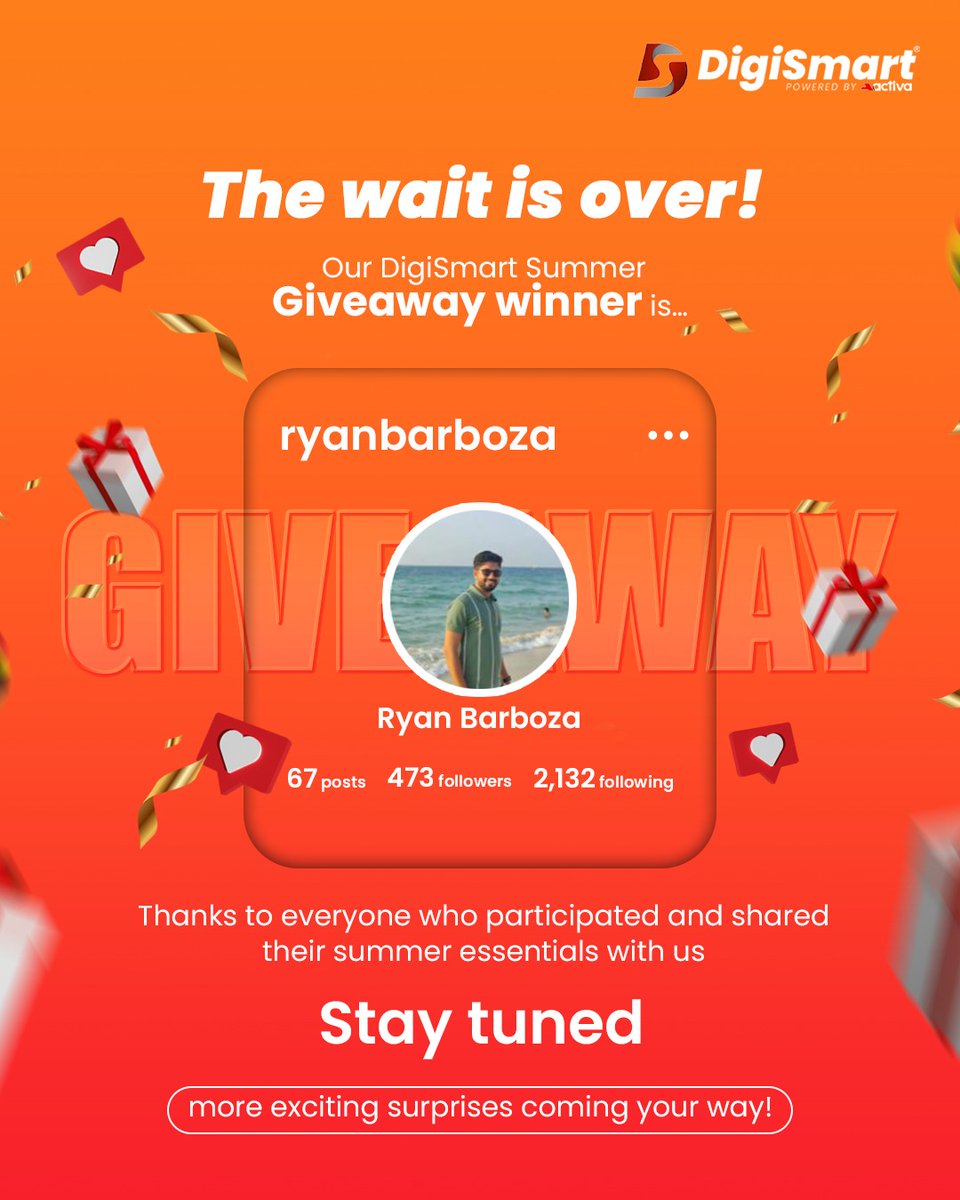 DigiSmartElect's tweet image. The wait is finally over! 🎉

Congratulations to our DigiSmart Summer Giveaway winner.

Stay tuned, because we’ve got more exciting surprises coming your way 😉🔥

#DigiSmart #GiveawayWinner #ContestAlert #StayTuned #MoreToCom