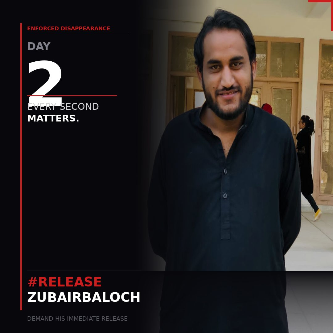 Mehrullah63's tweet photo. #Day_2
Every second counts for forcibly disappeared persons.Baloch students are disappearing without warrants,charges,or court hearings. Our small contribution and collective voice can help bring them back to their families.Silence only strengthens injustice.
#ReleaseZubairBaloch https://t.co/e5HstNbTvC