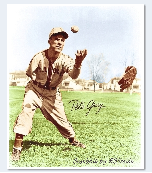 BSmile's tweet image. Today In 1945: One-armed outfielder Pete Gray makes his inspirational major league debut with the St. Louis #Browns, going 1-for-4 on the day! #MLB #Baseball #History #Inspiration