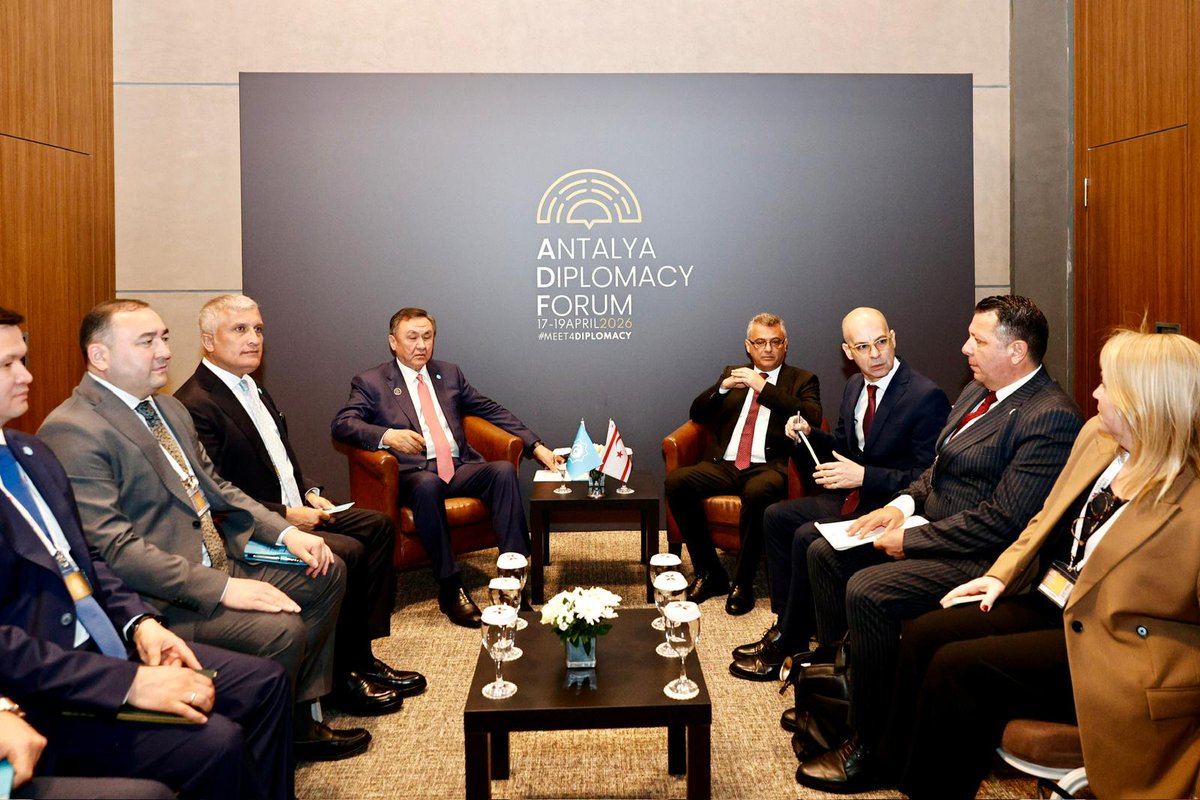 Turkic_States's tweet image. Secretary General of the Organization of Turkic States (OTS), H.E. Amb. @KubanOmurali met with the President of the Turkish Republic of Northern Cyprus (TRNC), H.E. @TufanErhurman on 17 April 2026 on the margins of the Antalya Diplomacy Forum (#ADF). turkicstates.org/en/news/secret…