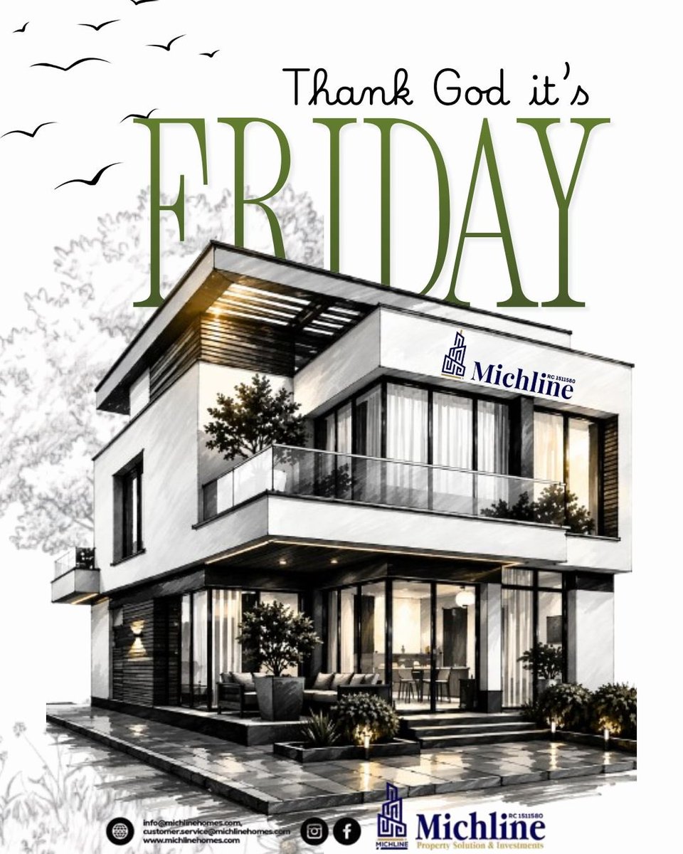 MichlineProsol1's tweet photo. TGIF! 🔥
Don’t just end the week—elevate it.
Own a piece of tomorrow with Michline Property Solution &amp; Investment. https://t.co/UsxgSWNVZ9